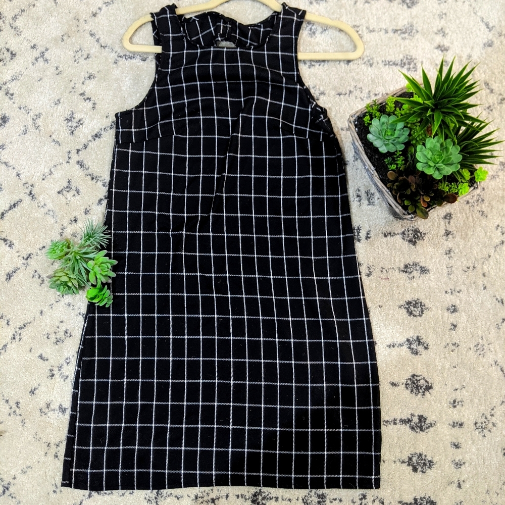 Trendy Y2K Black & White Checkered Dress Dungaree